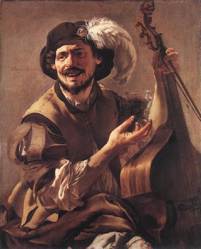TERBRUGGHEN, Hendrick A Laughing Bravo with a Bass Viol and a Glass  at France oil painting art